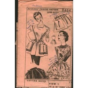 Vintage Advance 8464 Sewing Pattern Apron‎ Sew Easy Size Medium 1950s Retro MCM
